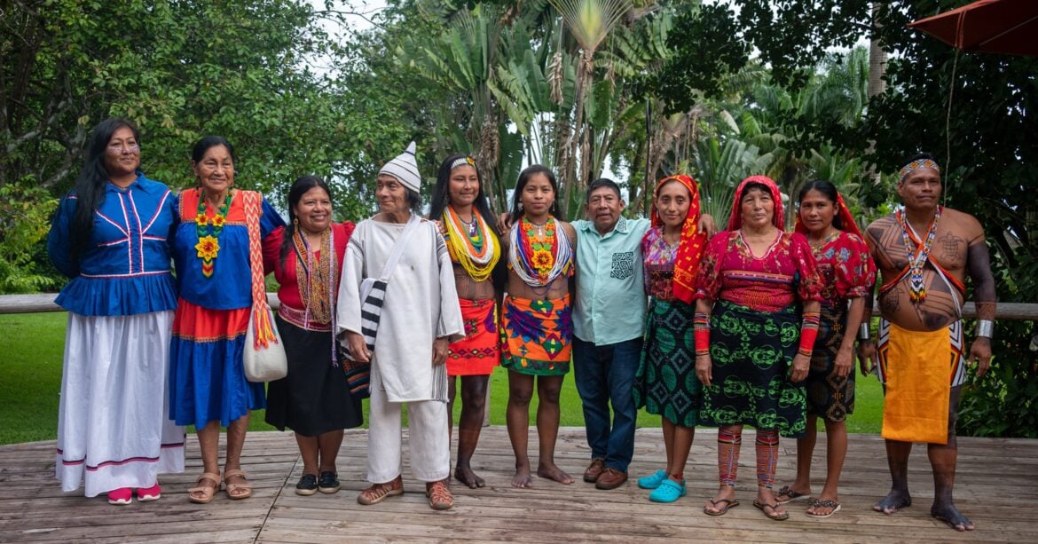 Representatives of Indigenous peoples partnering in the Ancestral Tides program: Comcaac (Mexico); peoples of the Putumayo region (Colombia); Kogui (Colombia); and Embera and Guna Yala (Panama)