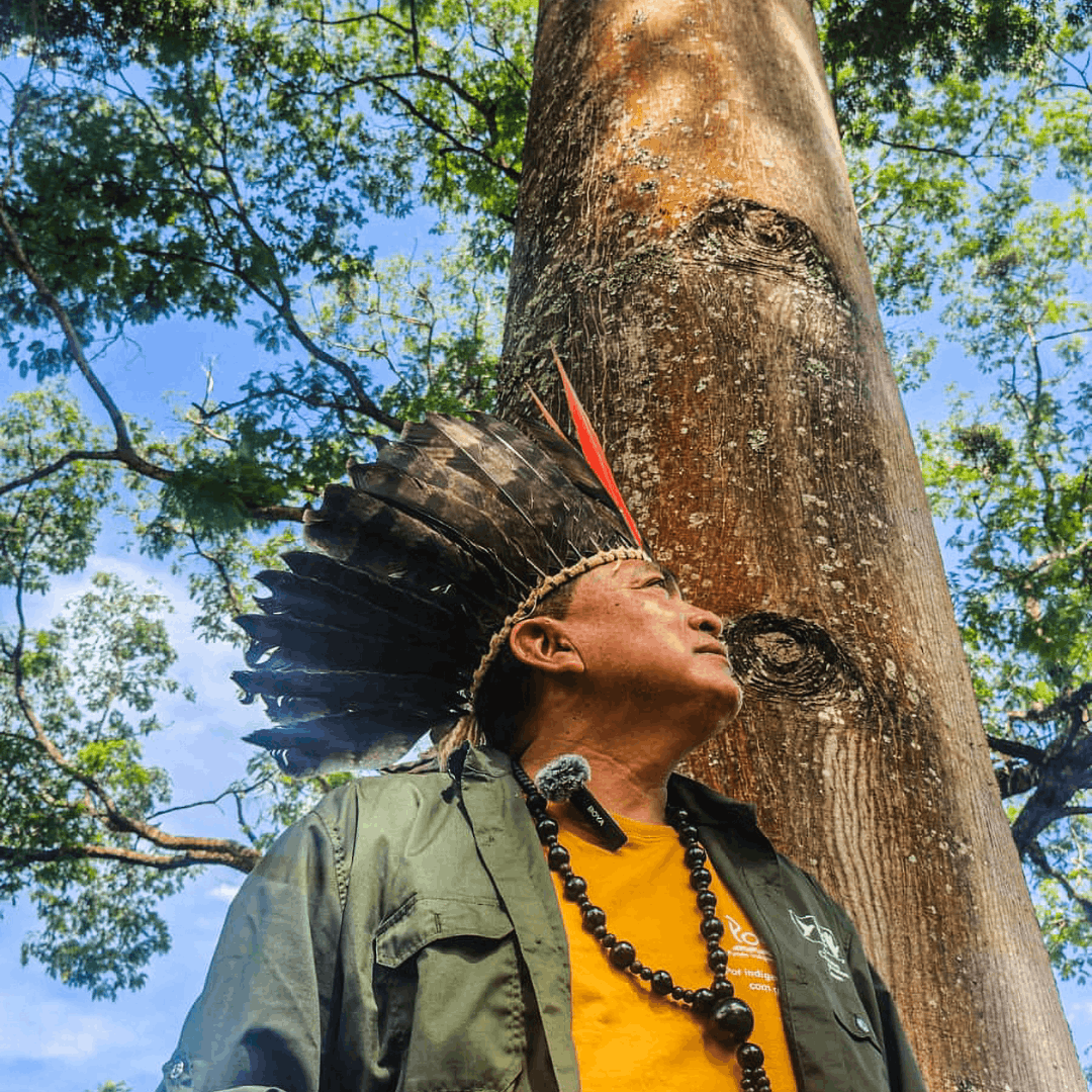 Demetrio (indigenous men standing in front of a tree